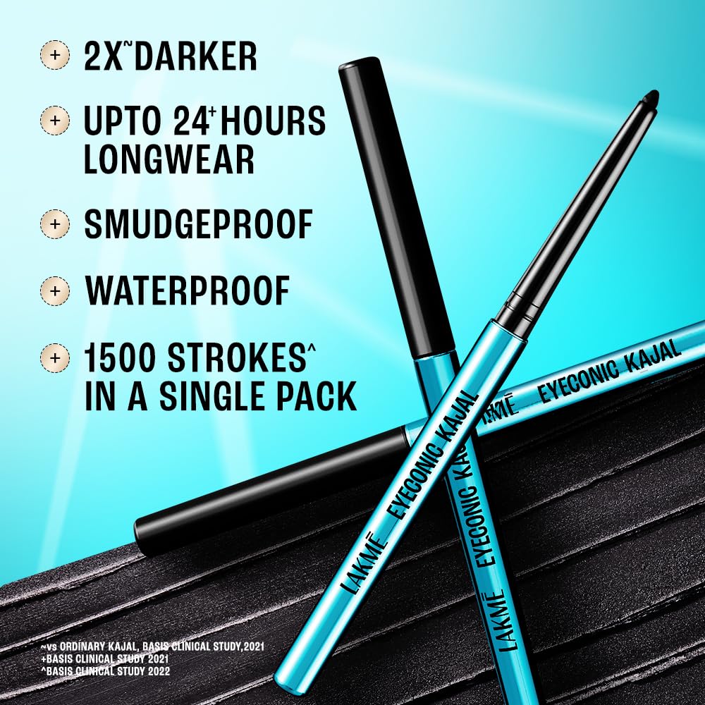 LAKMÉ Eyeconic Insta Cool Kajal, Matte Finish Pencil with Cucumber Seed Extracts, Twist-Up Design - packaging (25)