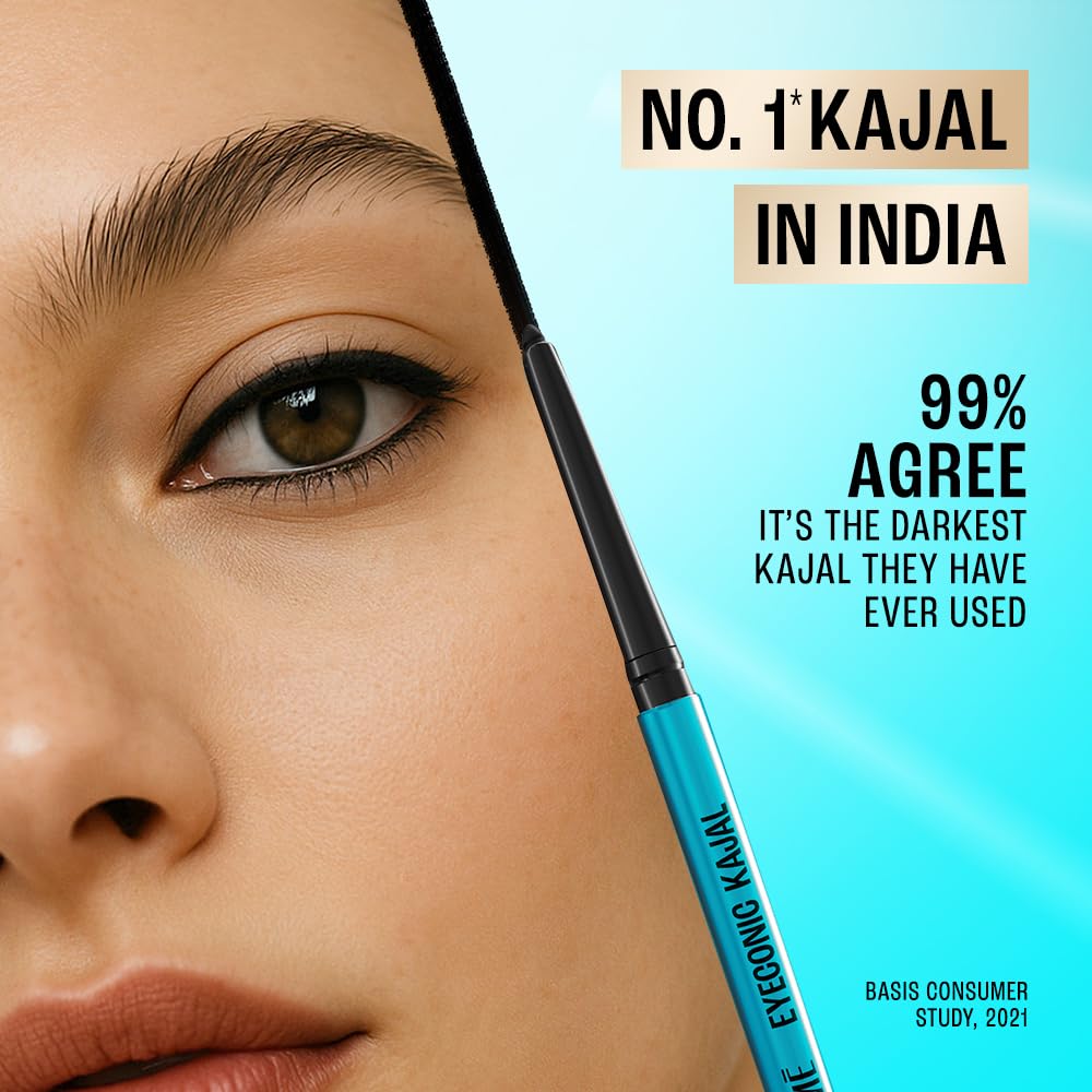 LAKMÉ Eyeconic Insta Cool Kajal, Matte Finish Pencil with Cucumber Seed Extracts, Twist-Up Design - label detail (26)