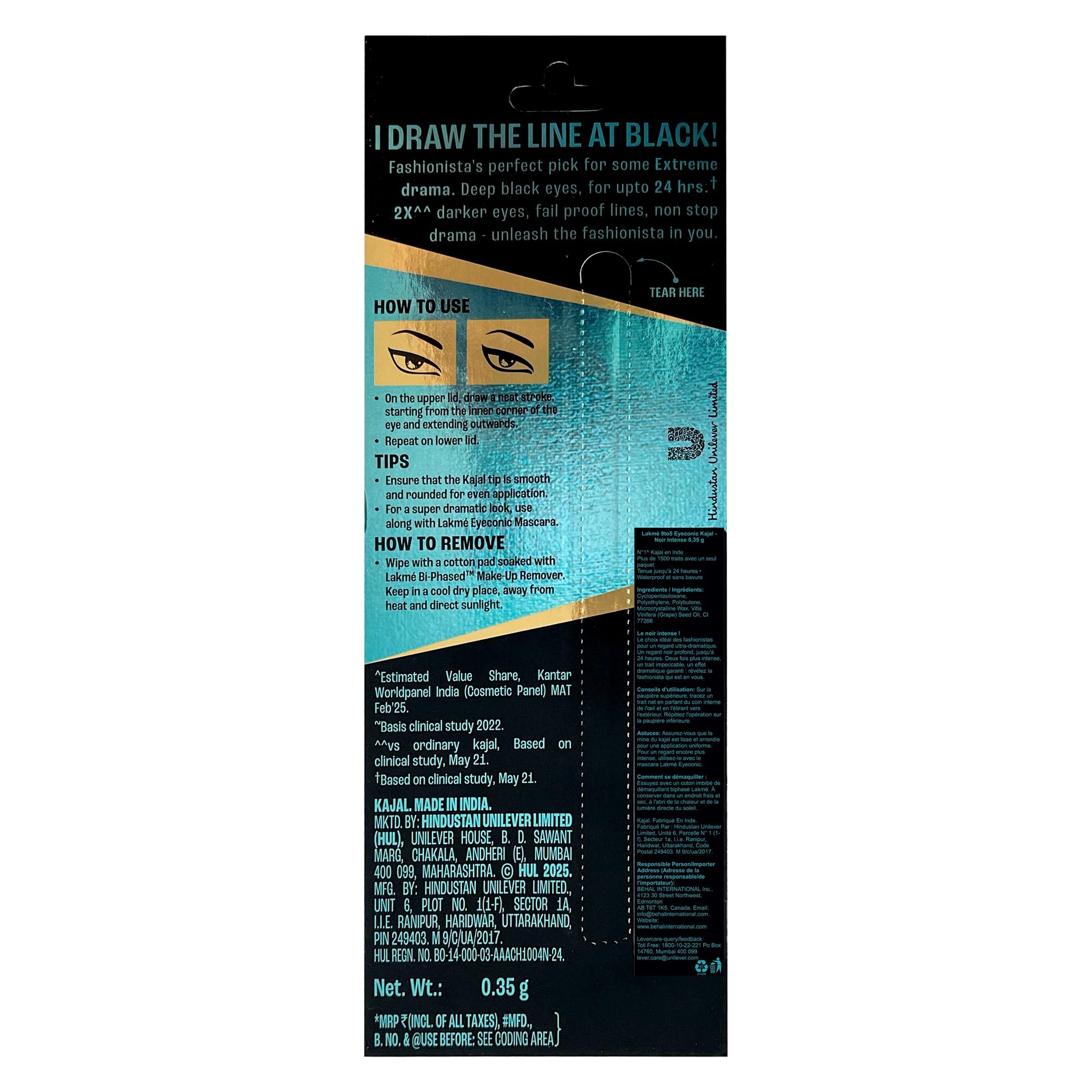 LAKMÉ Eyeconic Insta Cool Kajal, Matte Finish Pencil with Cucumber Seed Extracts, Twist-Up Design - front view (4)