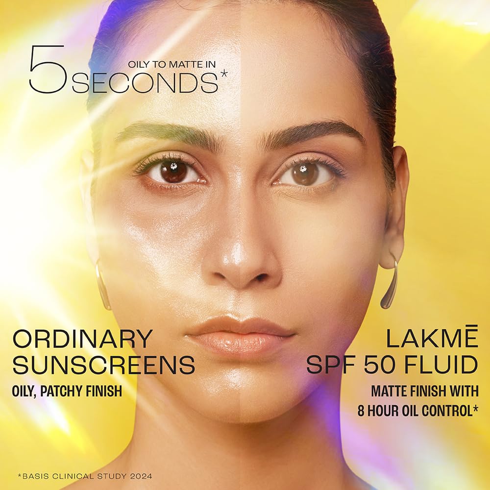 LAKMÉ Fluid SPF 50 PA++++ Sunscreen for Oily Skin, In-Vivo Tested, 1% Niacinamide & Ceramide, 50ml - in use