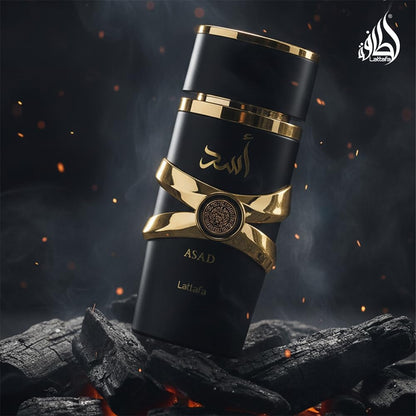 Lattafa Asad Eau De Parfum 100ml Unisex Spray, Oriental Spicy Woody Musk Notes - packaging