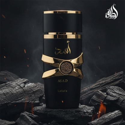 Lattafa Asad Eau De Parfum 100ml Unisex Spray, Oriental Spicy Woody Musk Notes - label detail