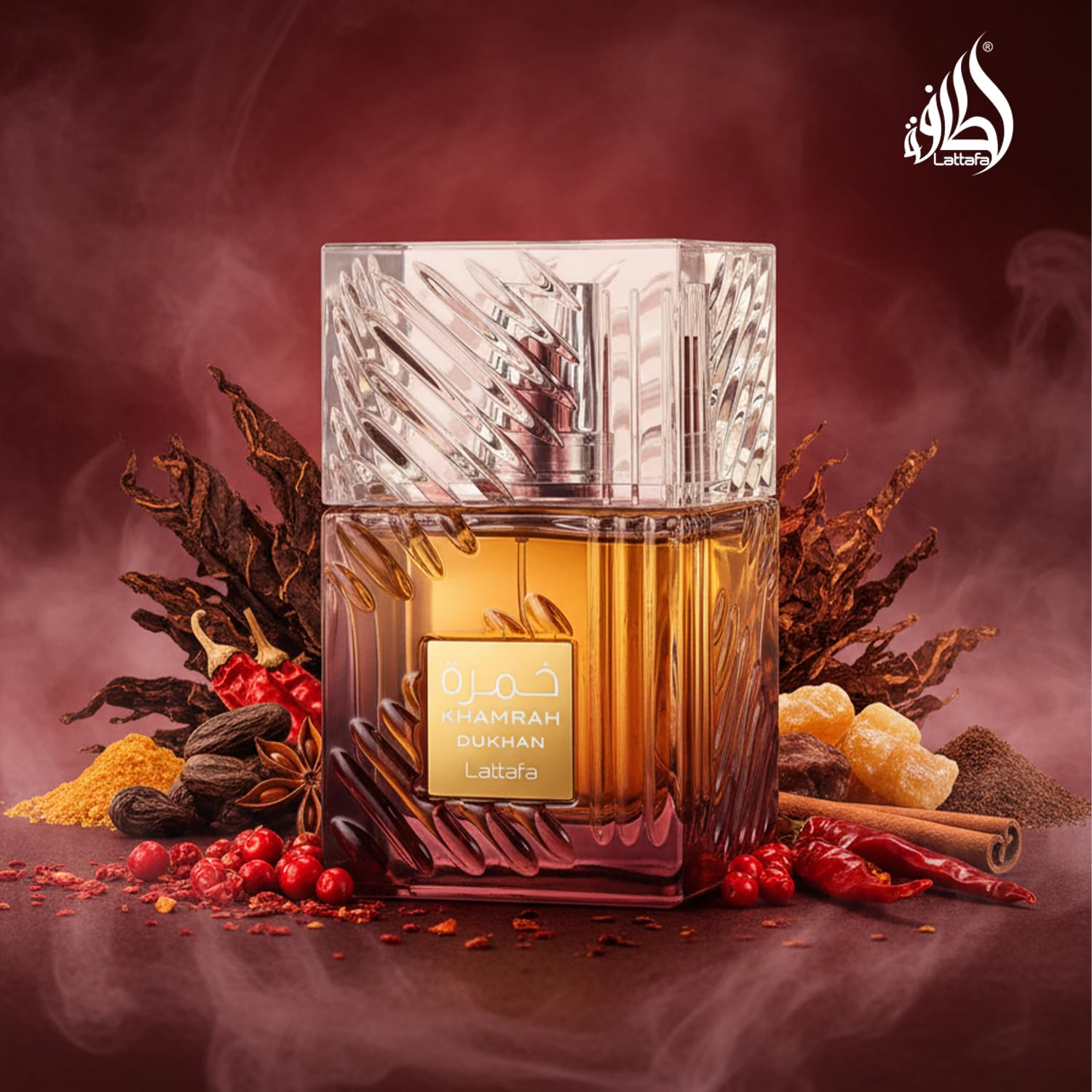 Lattafa Khamrah Eau de Parfum, 100ml Unisex Aromatic Spicy Fragrance with Vanilla, Cinnamon, Woody Notes - label detail (13)