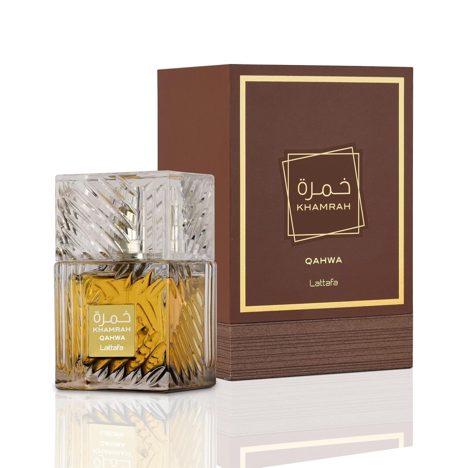 Lattafa Khamrah Eau de Parfum, 100ml Unisex Aromatic Spicy Fragrance with Vanilla, Cinnamon, Woody Notes - front view (20)