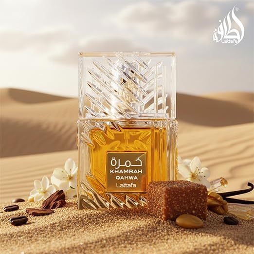 Lattafa Khamrah Eau de Parfum, 100ml Unisex Aromatic Spicy Fragrance with Vanilla, Cinnamon, Woody Notes - packaging (22)
