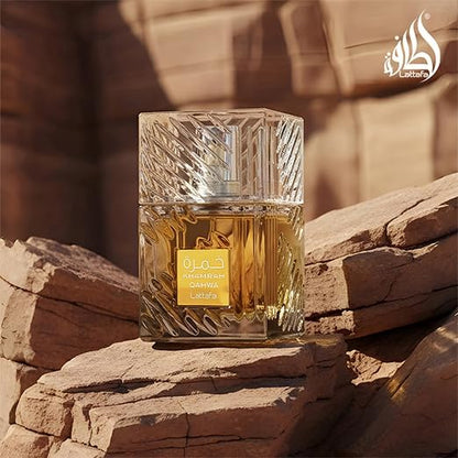 Lattafa Khamrah Eau de Parfum, 100ml Unisex Aromatic Spicy Fragrance with Vanilla, Cinnamon, Woody Notes - label detail (23)