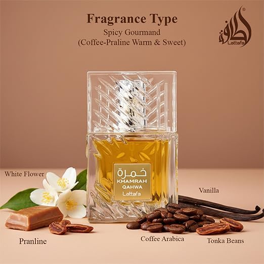 Lattafa Khamrah Eau de Parfum, 100ml Unisex Aromatic Spicy Fragrance with Vanilla, Cinnamon, Woody Notes - close-up detail (2