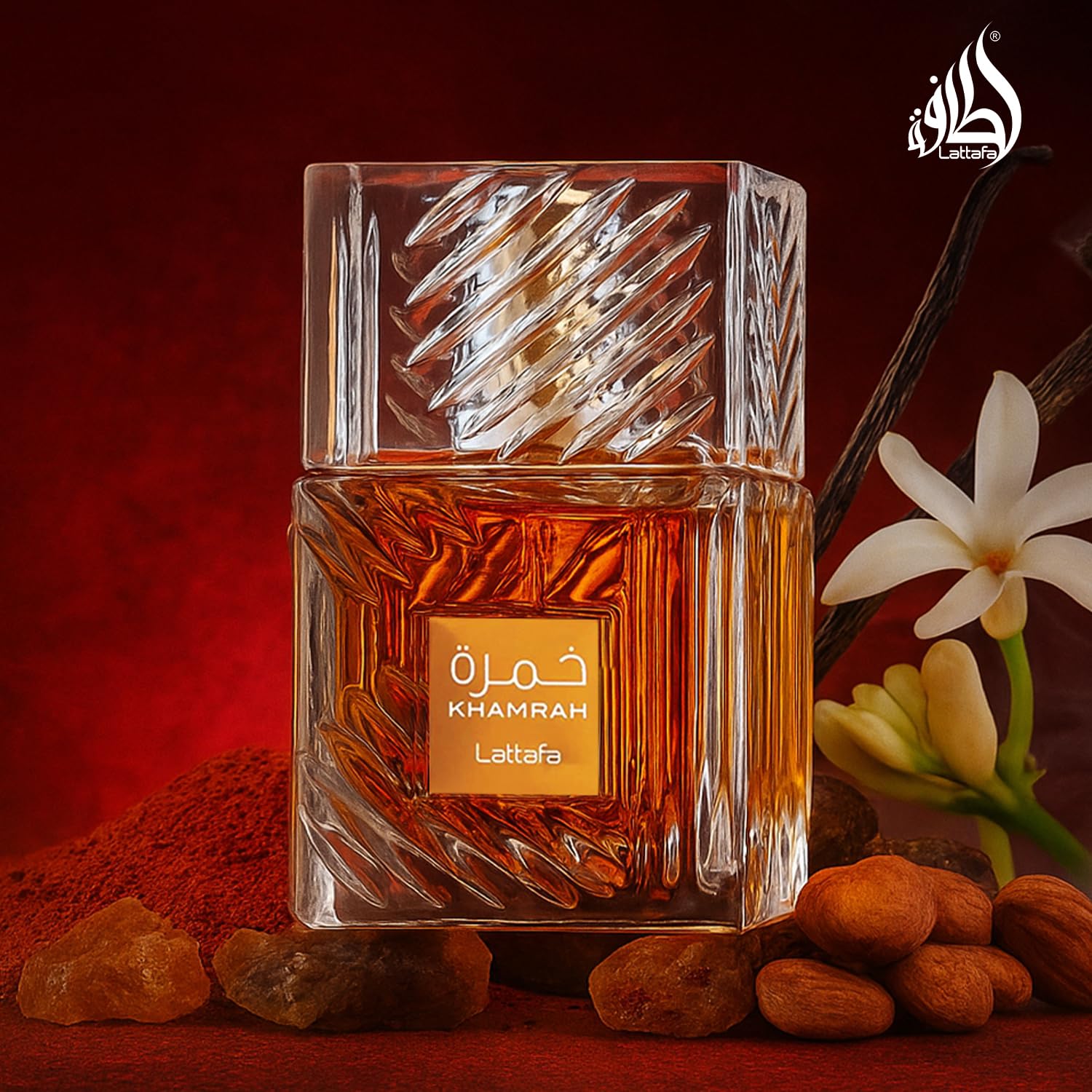 Lattafa Khamrah Eau de Parfum, 100ml Unisex Aromatic Spicy Fragrance with Vanilla, Cinnamon, Woody Notes - back view