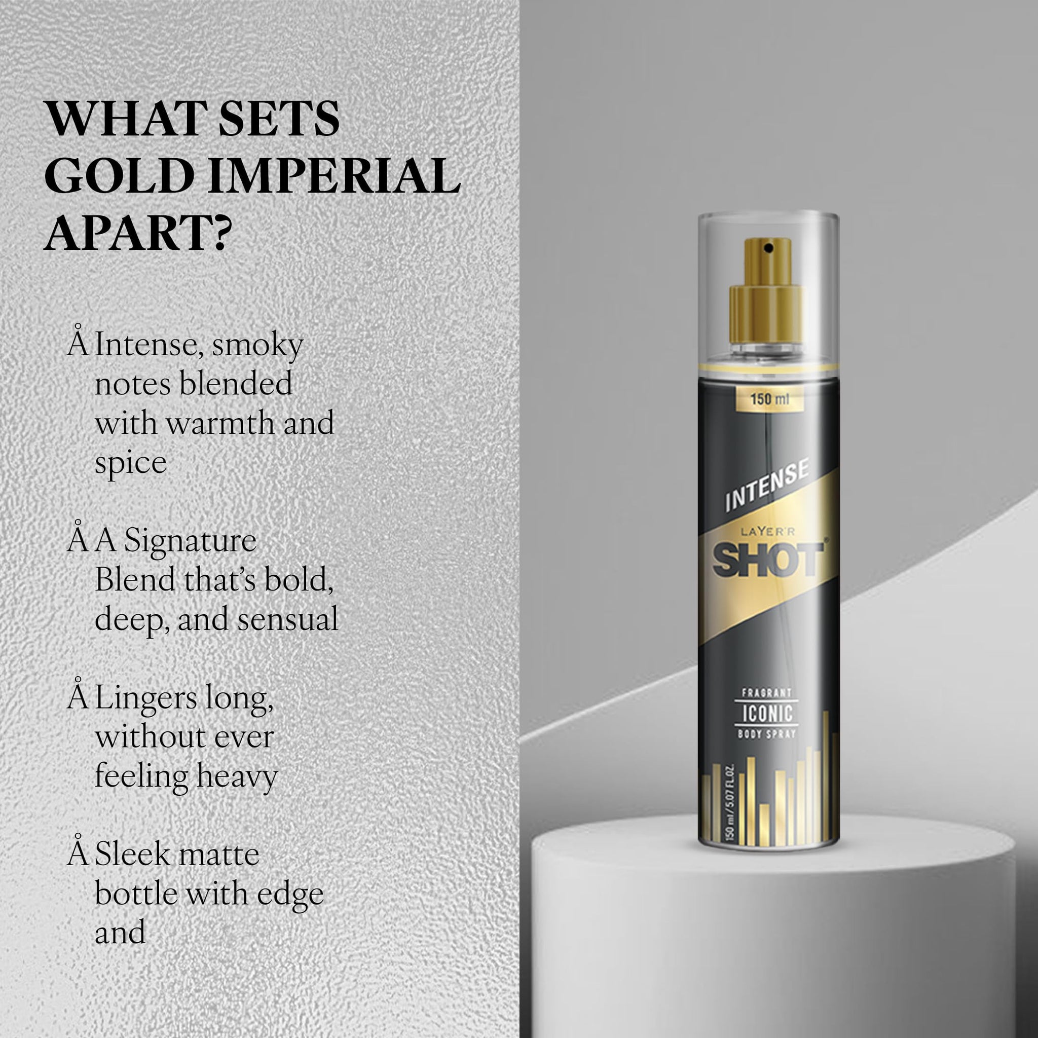 Layer'r Shot Gold Iconic Deodorant Body Spray for Men, 135ml, Spicy Citrus & Amber Fragrance - label detail (10)