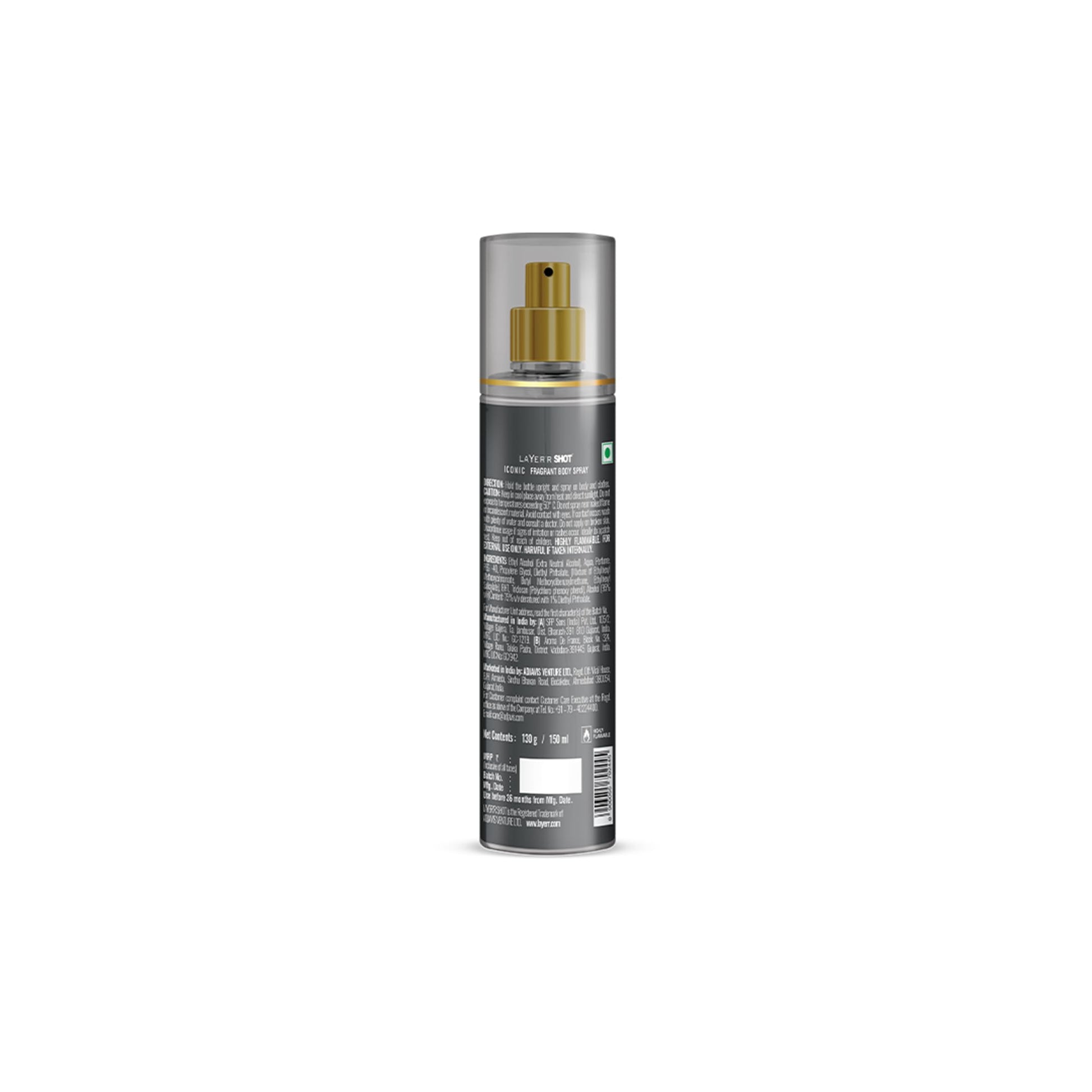 Layer'r Shot Gold Iconic Deodorant Body Spray for Men, 135ml, Spicy Citrus & Amber Fragrance - close-up detail (12)