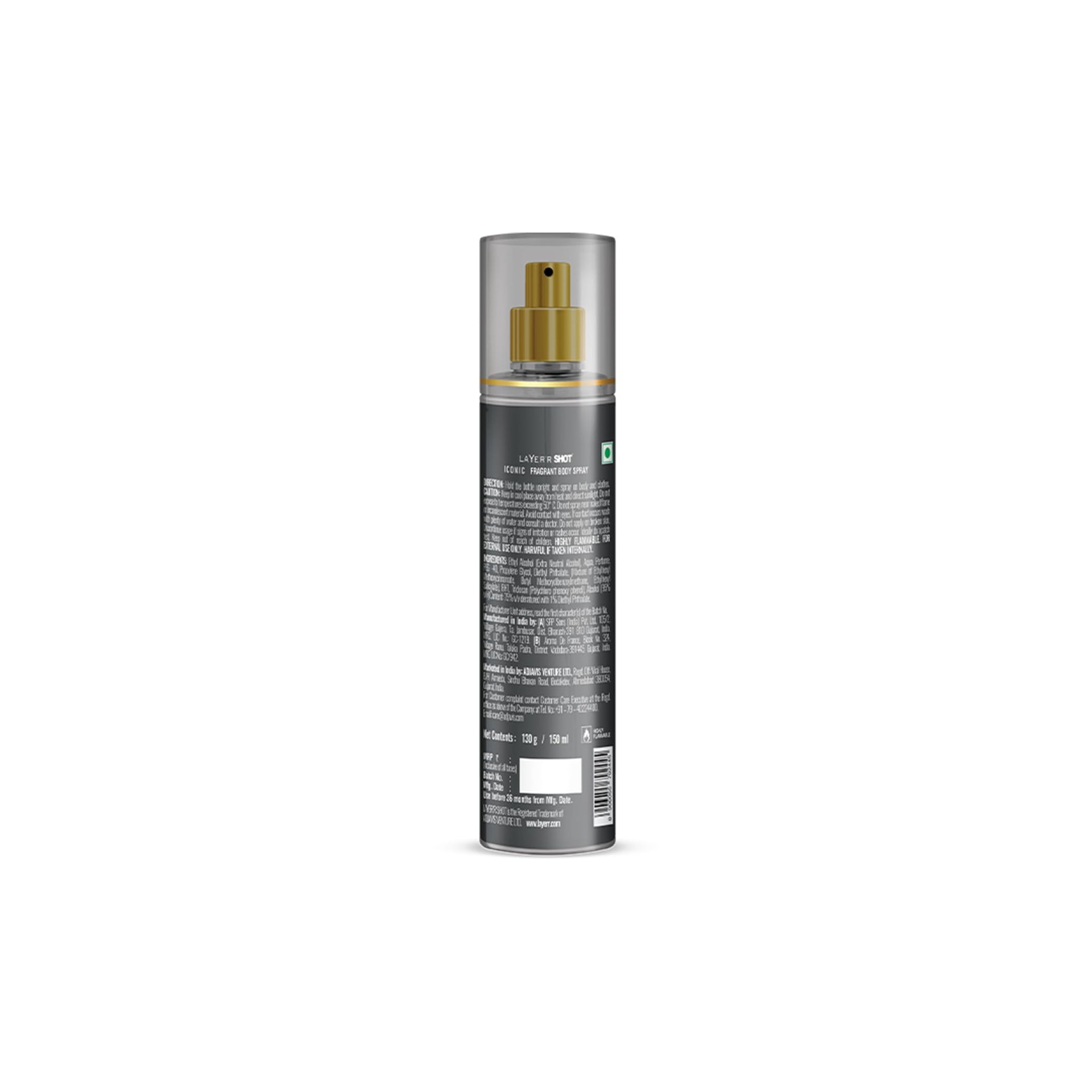 Layer'r Shot Gold Iconic Deodorant Body Spray for Men, 135ml, Spicy Citrus & Amber Fragrance - close-up detail (12)
