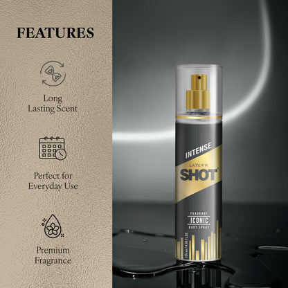 Layer'r Shot Gold Iconic Deodorant Body Spray for Men, 135ml, Spicy Citrus & Amber Fragrance - packaging