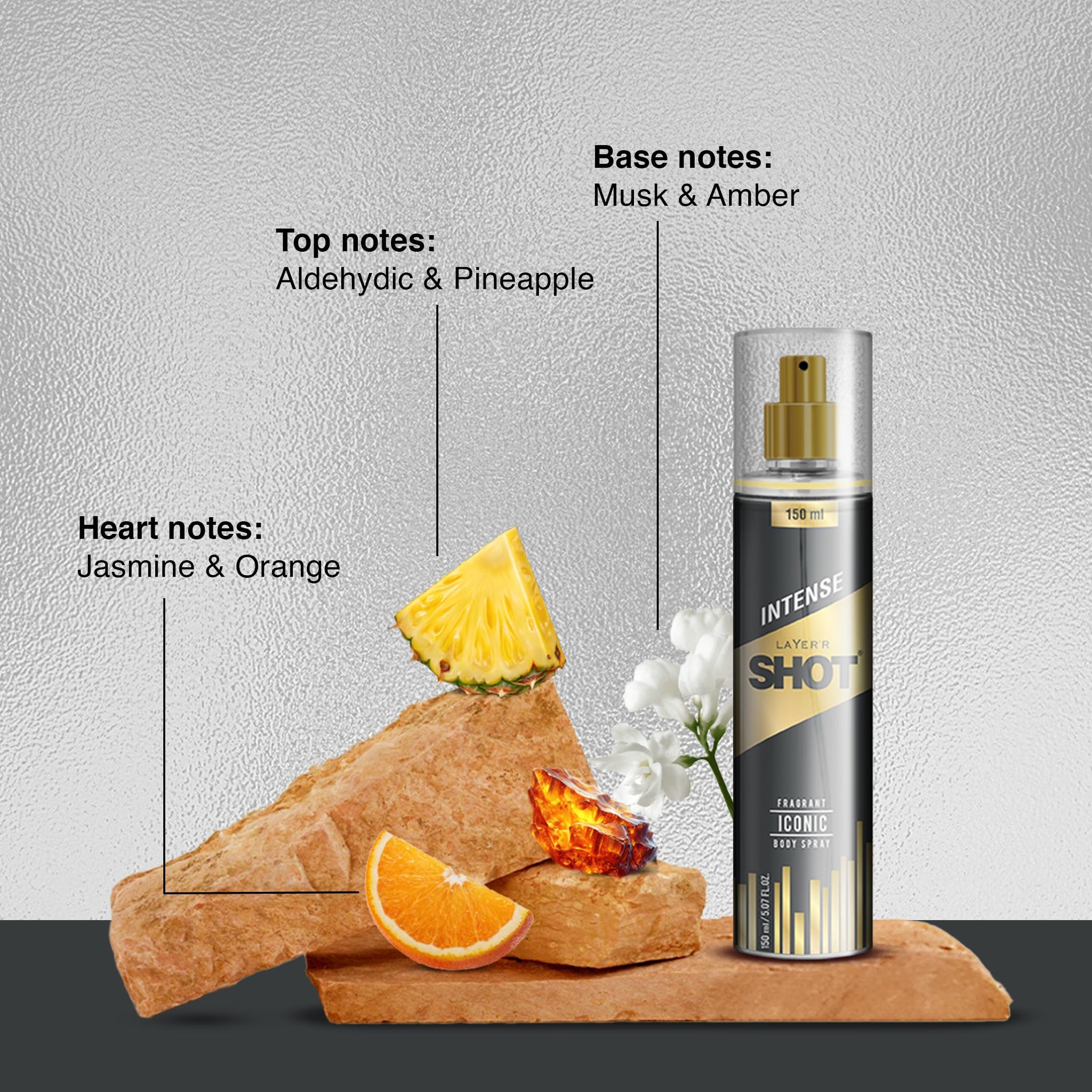 Layer'r Shot Gold Iconic Deodorant Body Spray for Men, 135ml, Spicy Citrus & Amber Fragrance - back view (8)