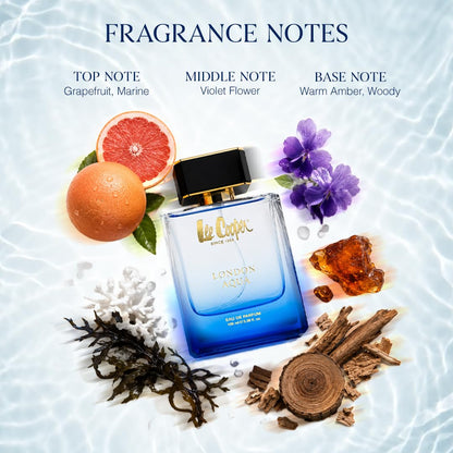 Lee Cooper London Aqua Eau de Parfum, 100ml, Unisex Fragrance with Marine, Grapefruit, Violet, Amber & Woody Notes - front vi