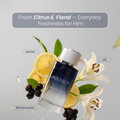 Liberty Aqualun Men's Eau de Parfum, 100ml, Lemon Black Currant Lily Notes - front view