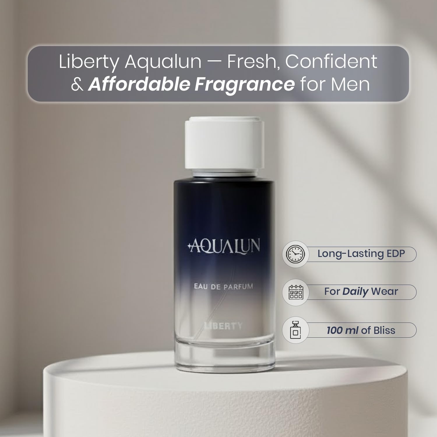 Liberty Aqualun Men's Eau de Parfum, 100ml, Lemon Black Currant Lily Notes - close-up detail