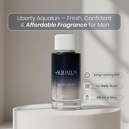 Liberty Aqualun Men's Eau de Parfum, 100ml, Lemon Black Currant Lily Notes - close-up detail