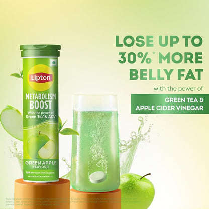 Lipton Metabolism Boost with 150mg Green Tea Catechins and 50mg ACV (Apple Cider Vinegar) | For & Fat Burn | Zero Calories | 