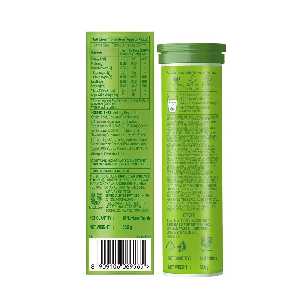 Lipton Metabolism Boost with 150mg Green Tea Catechins and 50mg ACV (Apple Cider Vinegar) | For & Fat Burn | Zero Calories | 