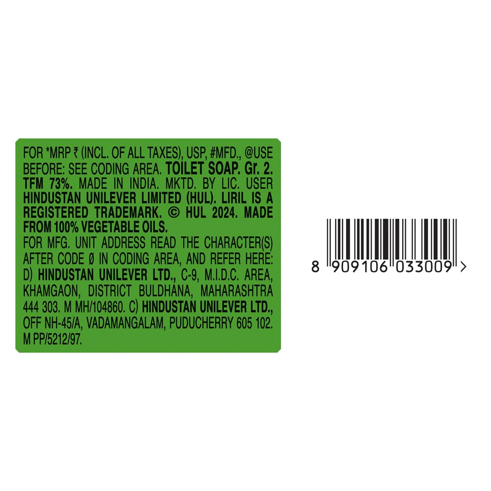 Liril Solid Soap Bar, Lime Scent, Paraben Free, 6 x 125g - ingredients panel (13)