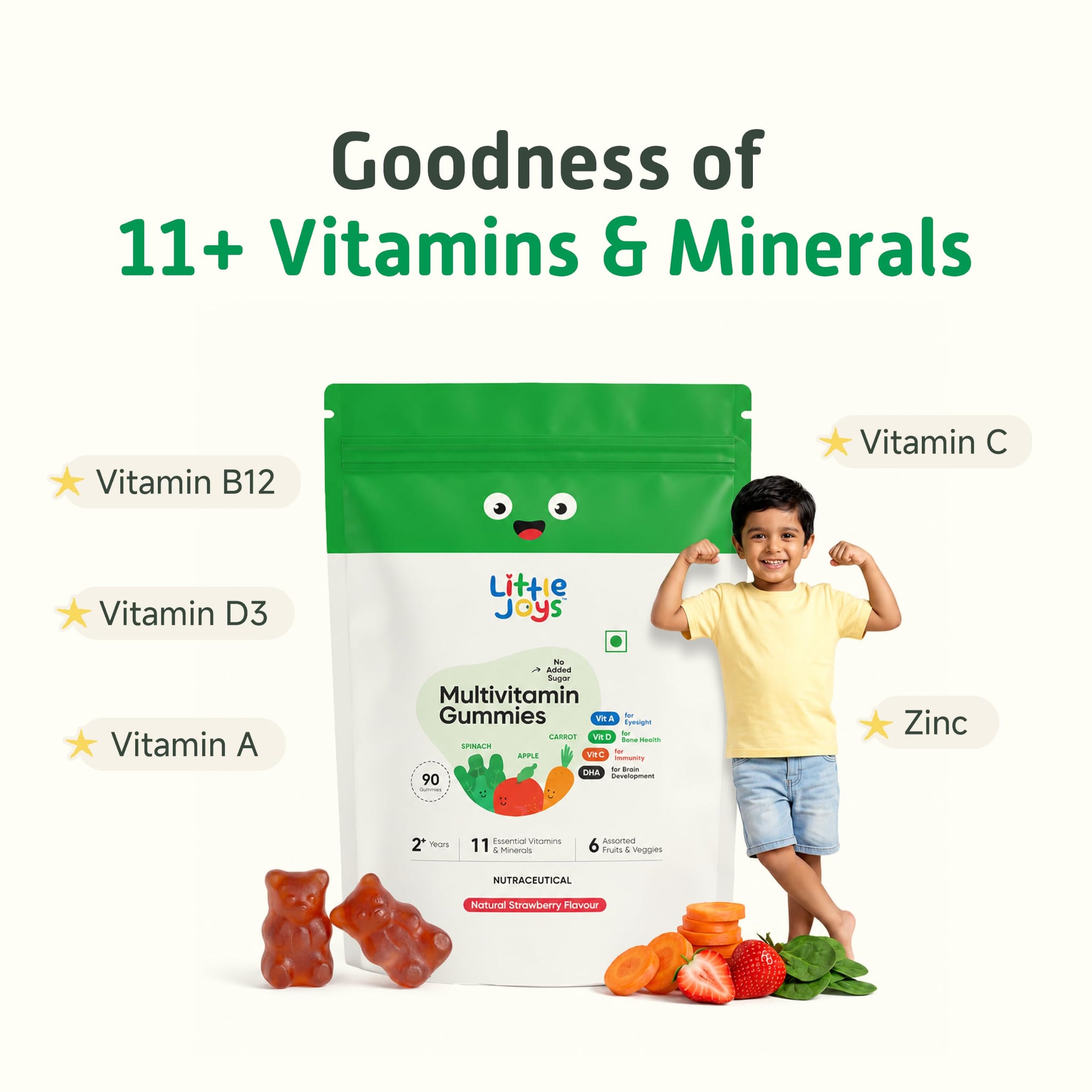 Little Joys Multivitamin Gummies for Kids and Mothers, 12 Vitamins and Minerals, No Added Sugar, Strawberry Flavor - packagin
