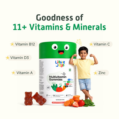 Little Joys Multivitamin Gummies for Kids and Mothers, 12 Vitamins and Minerals, No Added Sugar, Strawberry Flavor - label de