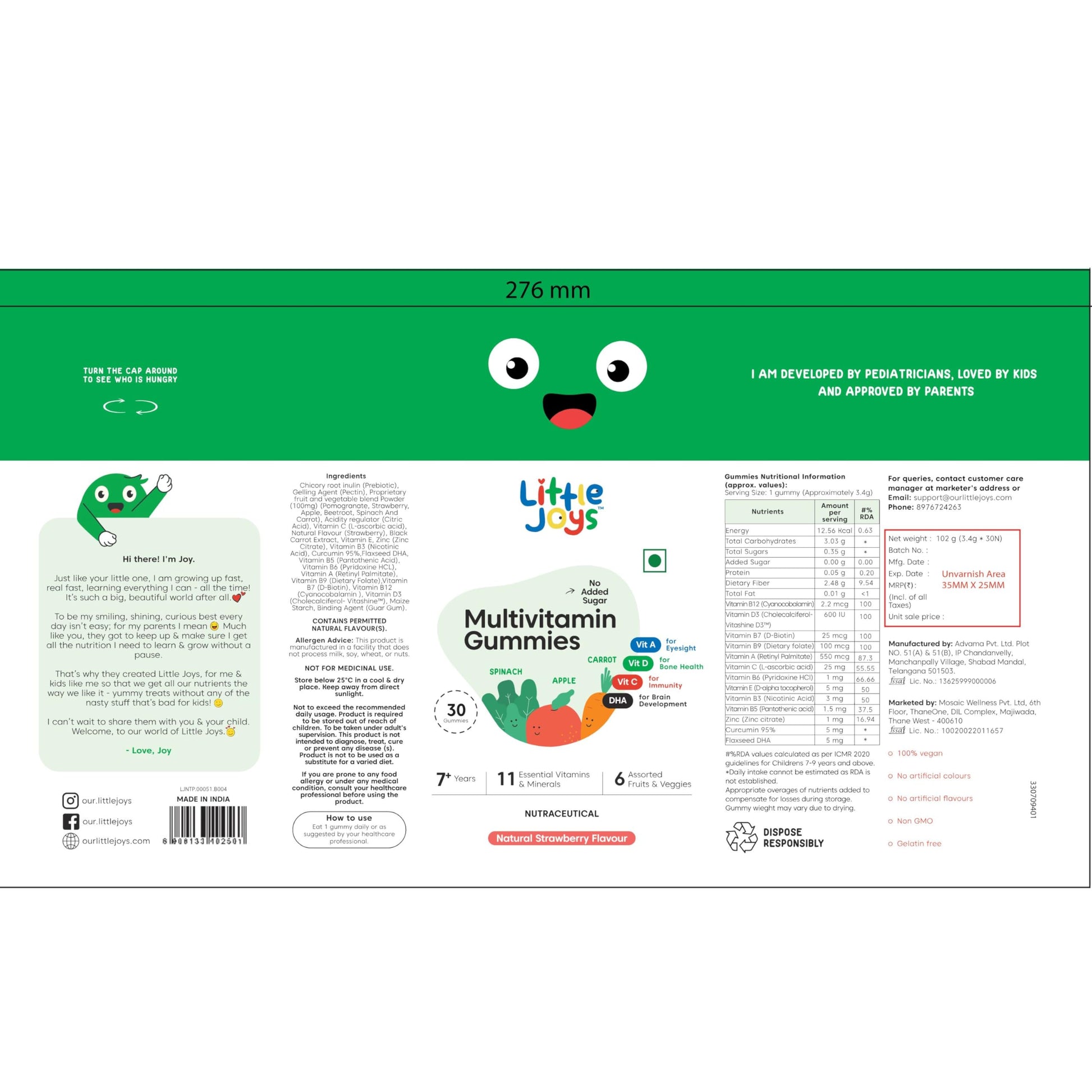 Little Joys Multivitamin Gummies for Kids and Mothers, 12 Vitamins and Minerals, No Added Sugar, Strawberry Flavor - packagin