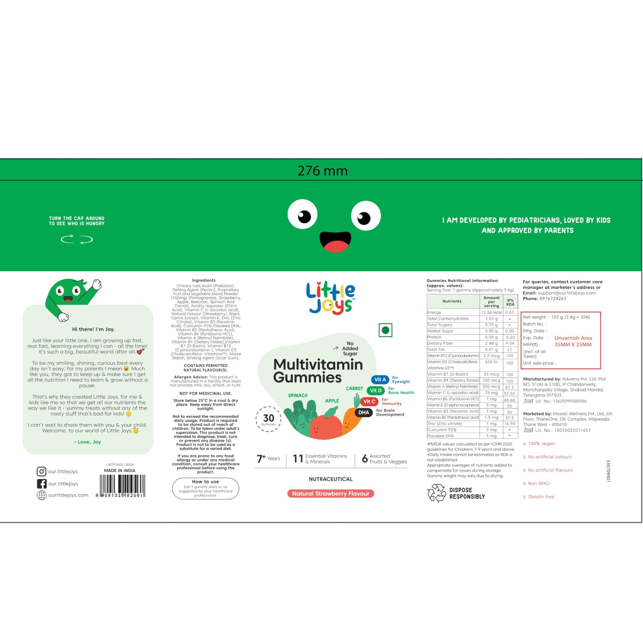 Little Joys Multivitamin Gummies for Kids and Mothers, 12 Vitamins and Minerals, No Added Sugar, Strawberry Flavor - packagin