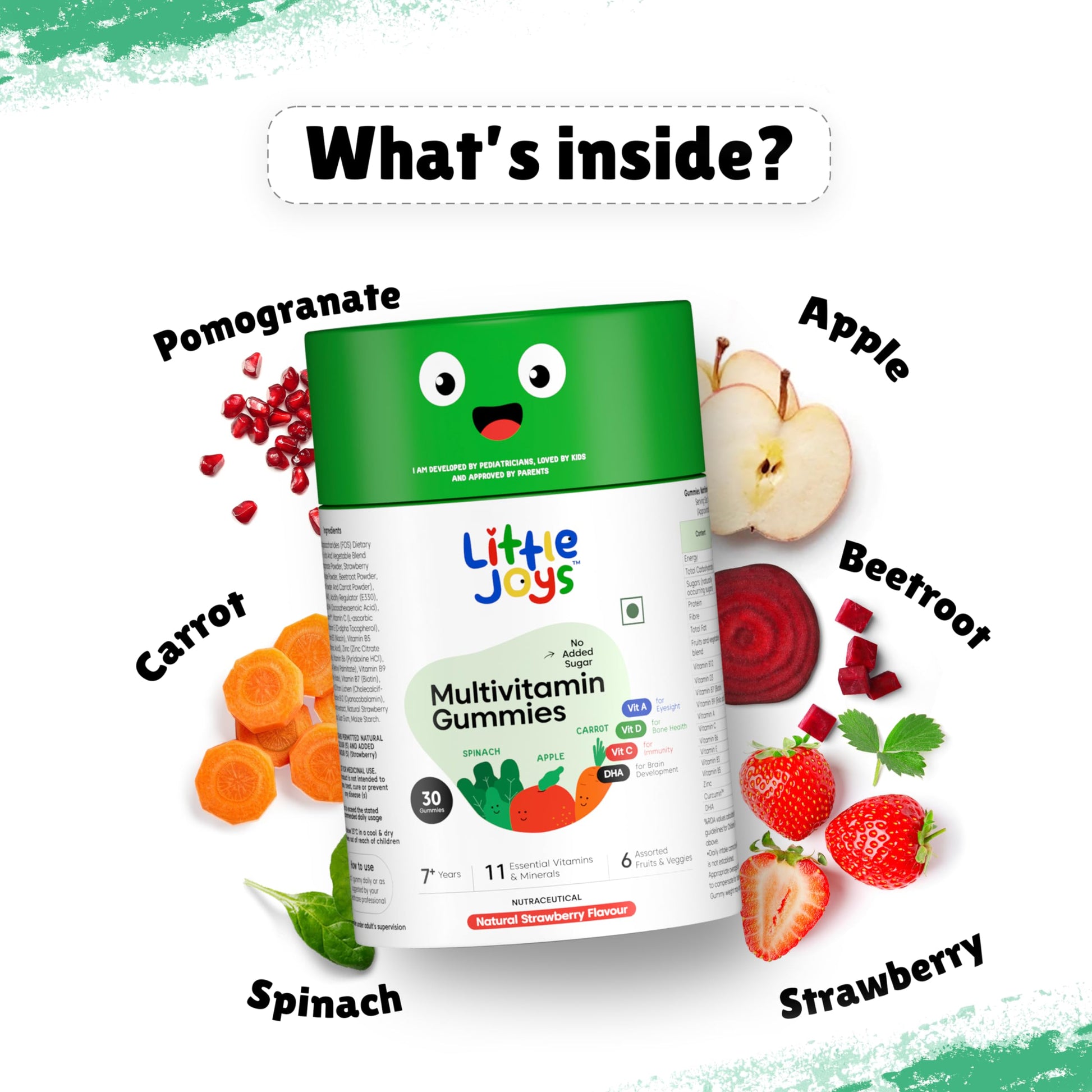 Little Joys Multivitamin Gummies for Kids and Mothers, 12 Vitamins and Minerals, No Added Sugar, Strawberry Flavor - back vie