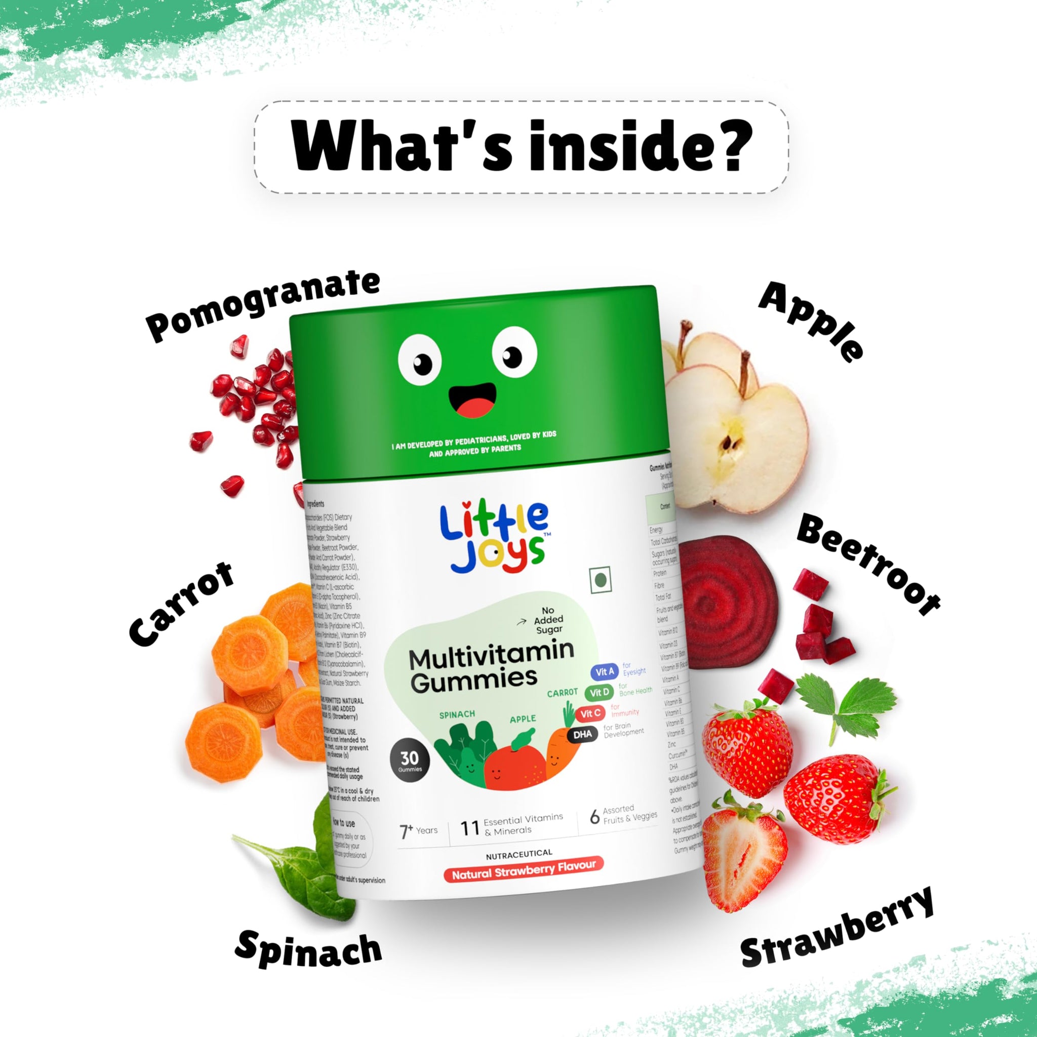 Little Joys Multivitamin Gummies for Kids and Mothers, 12 Vitamins and Minerals, No Added Sugar, Strawberry Flavor - back vie