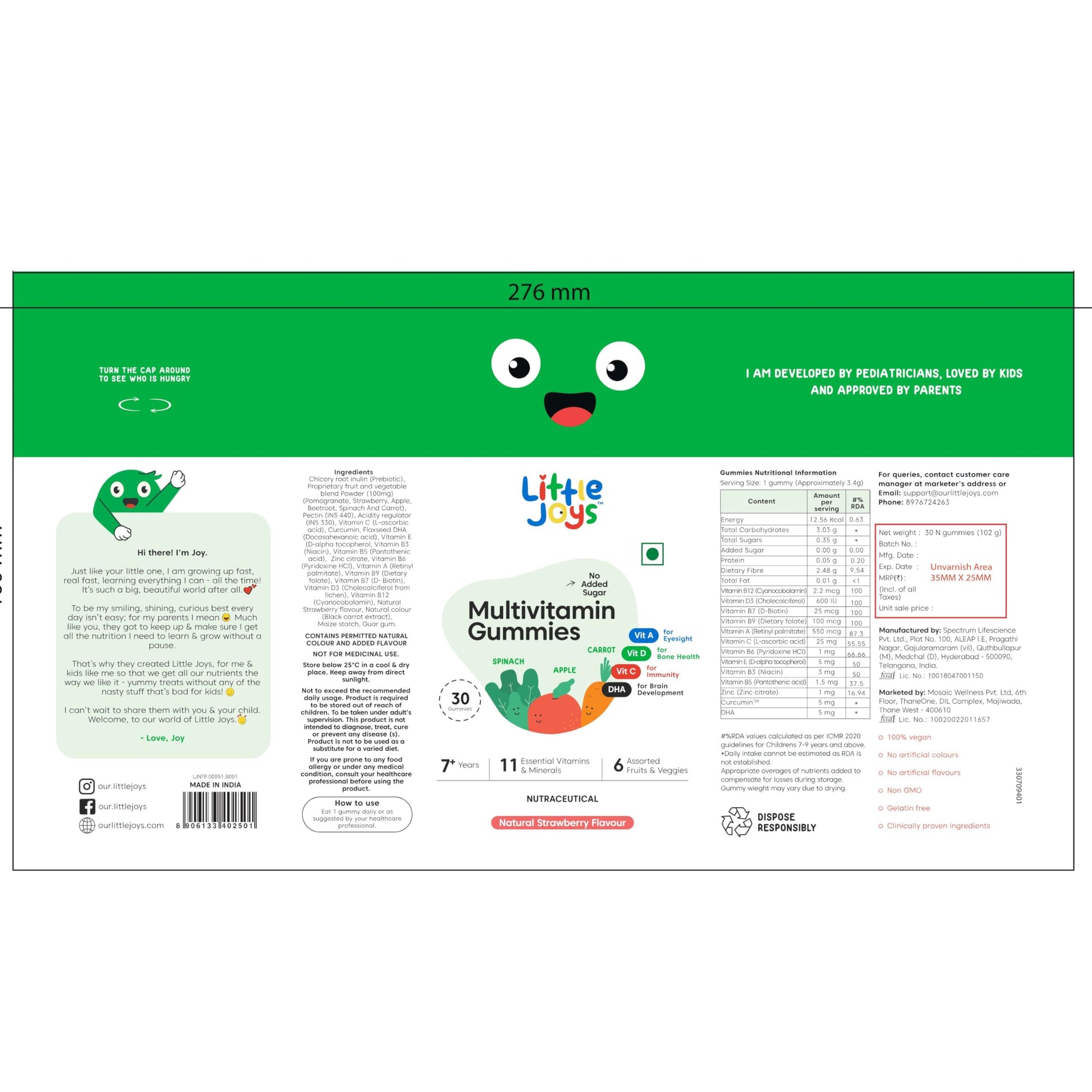 Little Joys Multivitamin Gummies for Kids and Mothers, 12 Vitamins and Minerals, No Added Sugar, Strawberry Flavor - size and