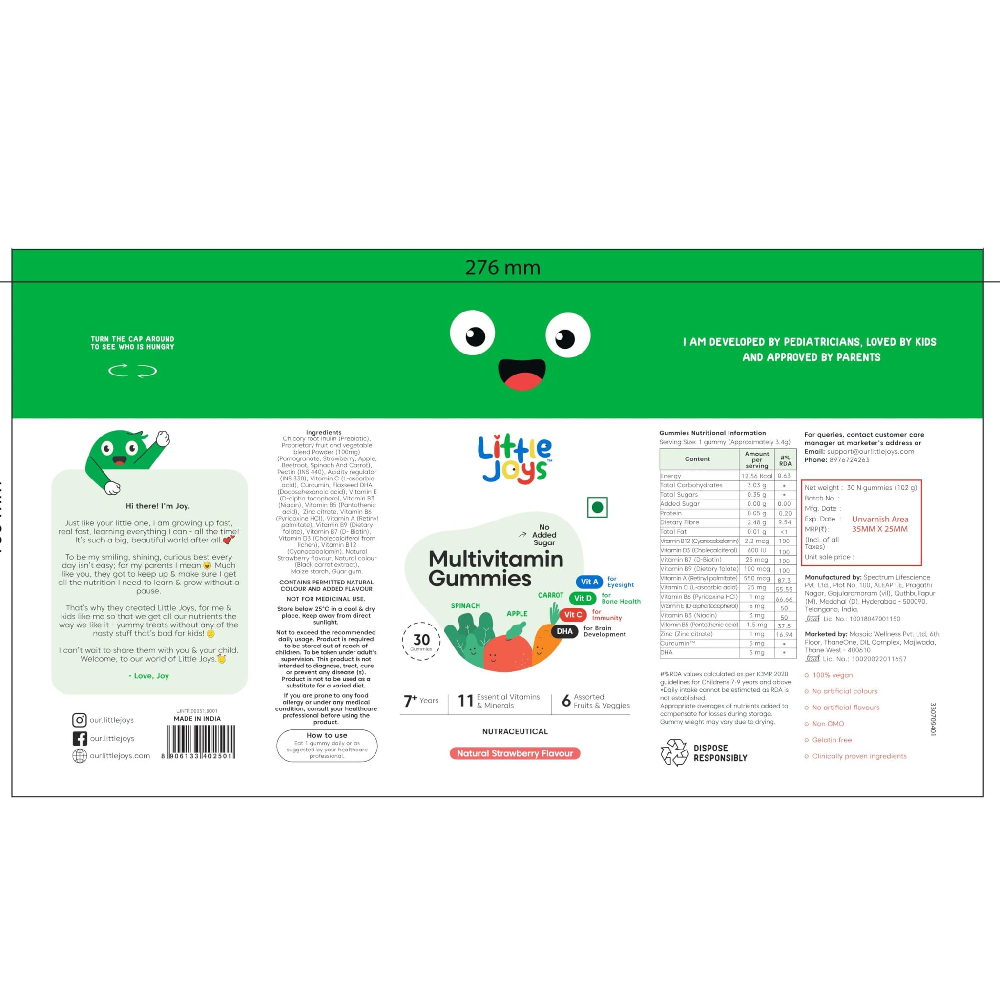 Little Joys Multivitamin Gummies for Kids and Mothers, 12 Vitamins and Minerals, No Added Sugar, Strawberry Flavor - size and