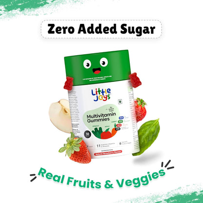 Little Joys Multivitamin Gummies for Kids and Mothers, 12 Vitamins and Minerals, No Added Sugar, Strawberry Flavor - label de