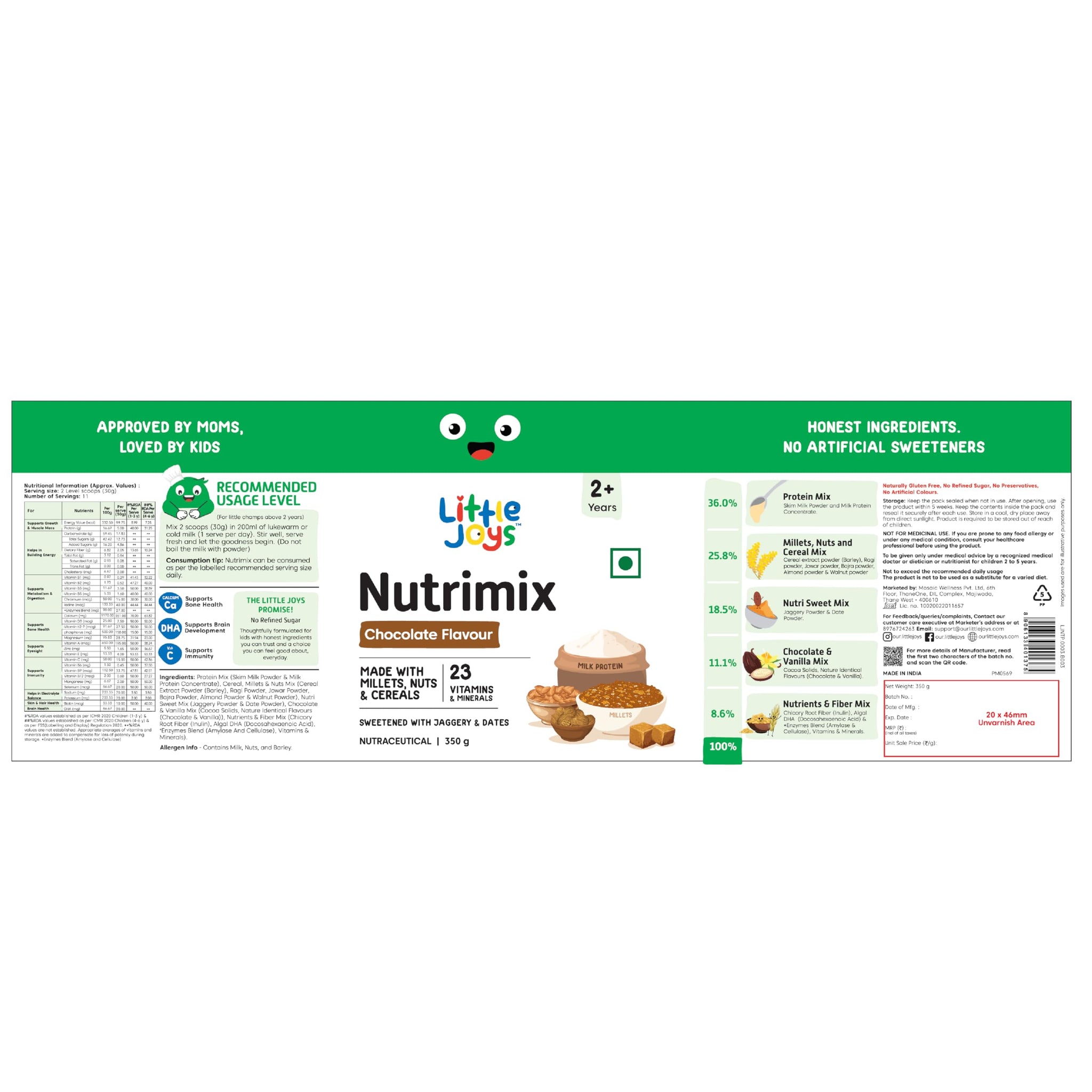 Little Joys Nutrimix Nutrition Powder, Kids Health Drink Mix with Ragi, Bajra, Almonds & Oats, No Refined Sugar, 24 Vitamins 