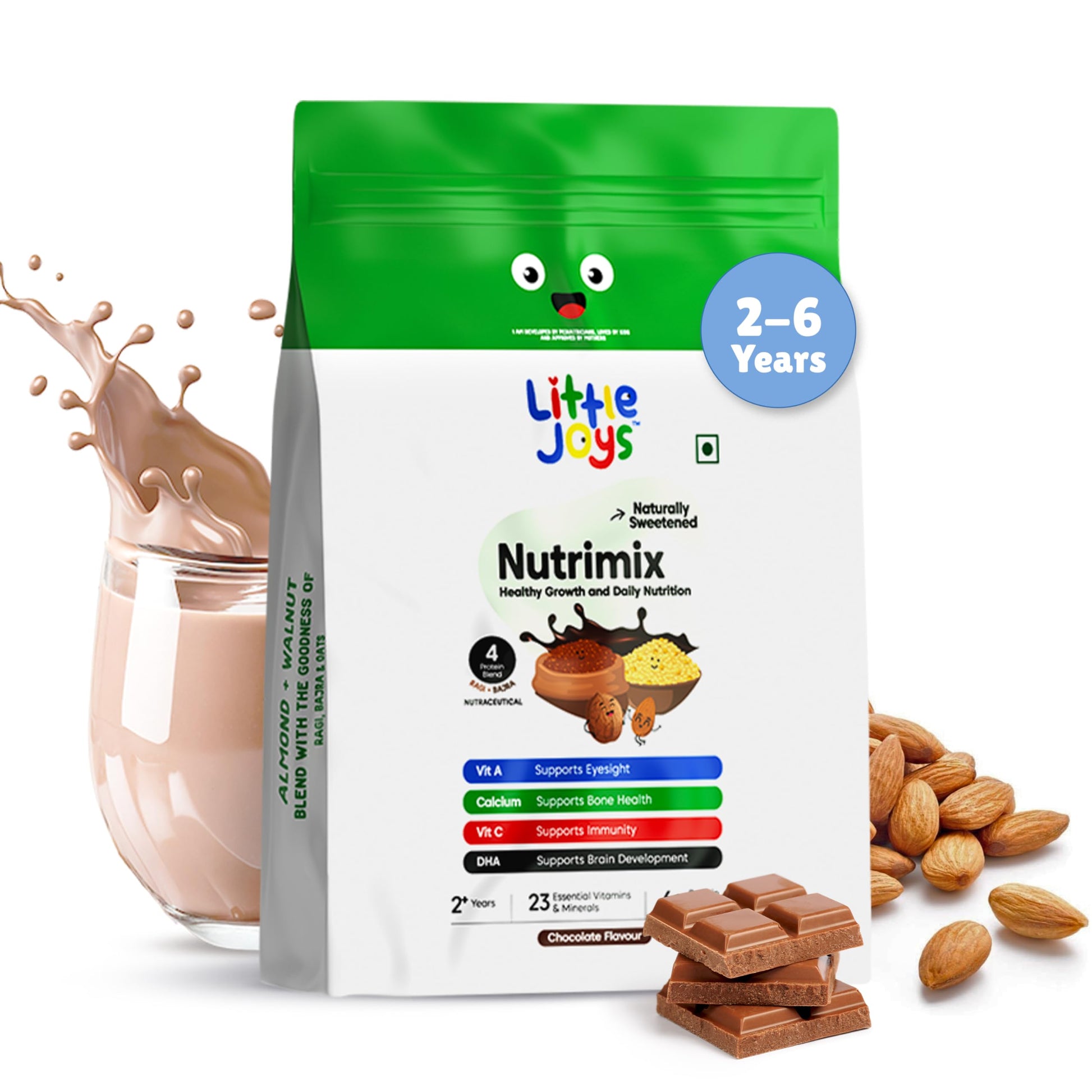 Little Joys Nutrimix Nutrition Powder, Kids Health Drink Mix with Ragi, Bajra, Almonds & Oats, No Refined Sugar, 24 Vitamins 