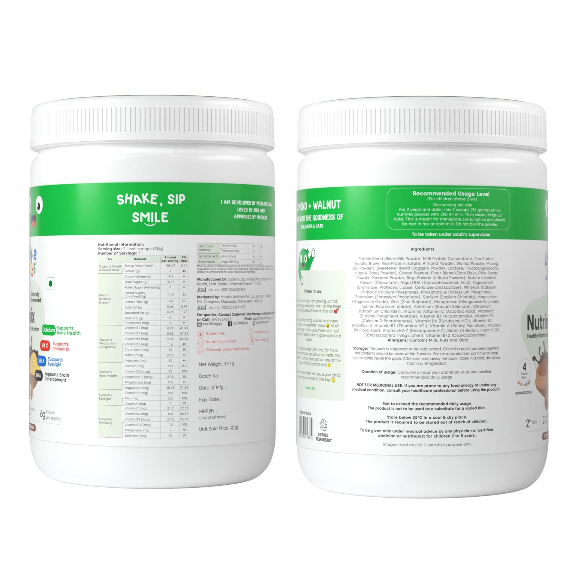 Little Joys Nutrimix Nutrition Powder, Kids Health Drink Mix with Ragi, Bajra, Almonds & Oats, No Refined Sugar, 24 Vitamins 