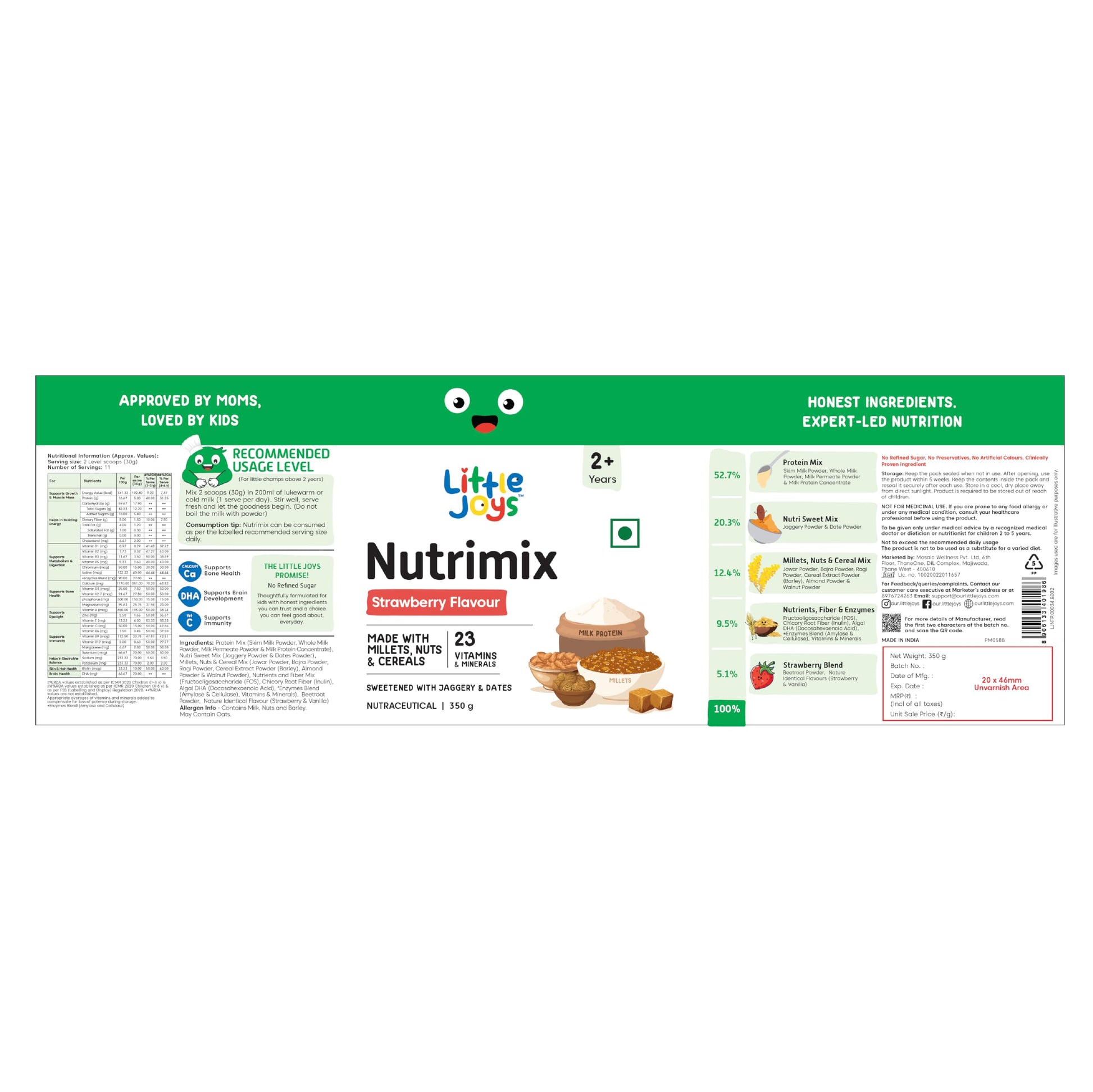 Little Joys Nutrimix Nutrition Powder, Kids Health Drink Mix with Ragi, Bajra, Almonds & Oats, No Refined Sugar, 24 Vitamins 