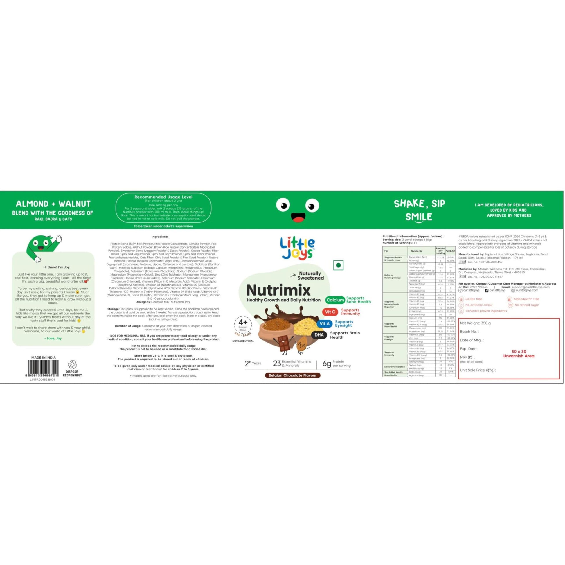 Little Joys Nutrimix Nutrition Powder, Kids Health Drink Mix with Ragi, Bajra, Almonds & Oats, No Refined Sugar, 24 Vitamins 