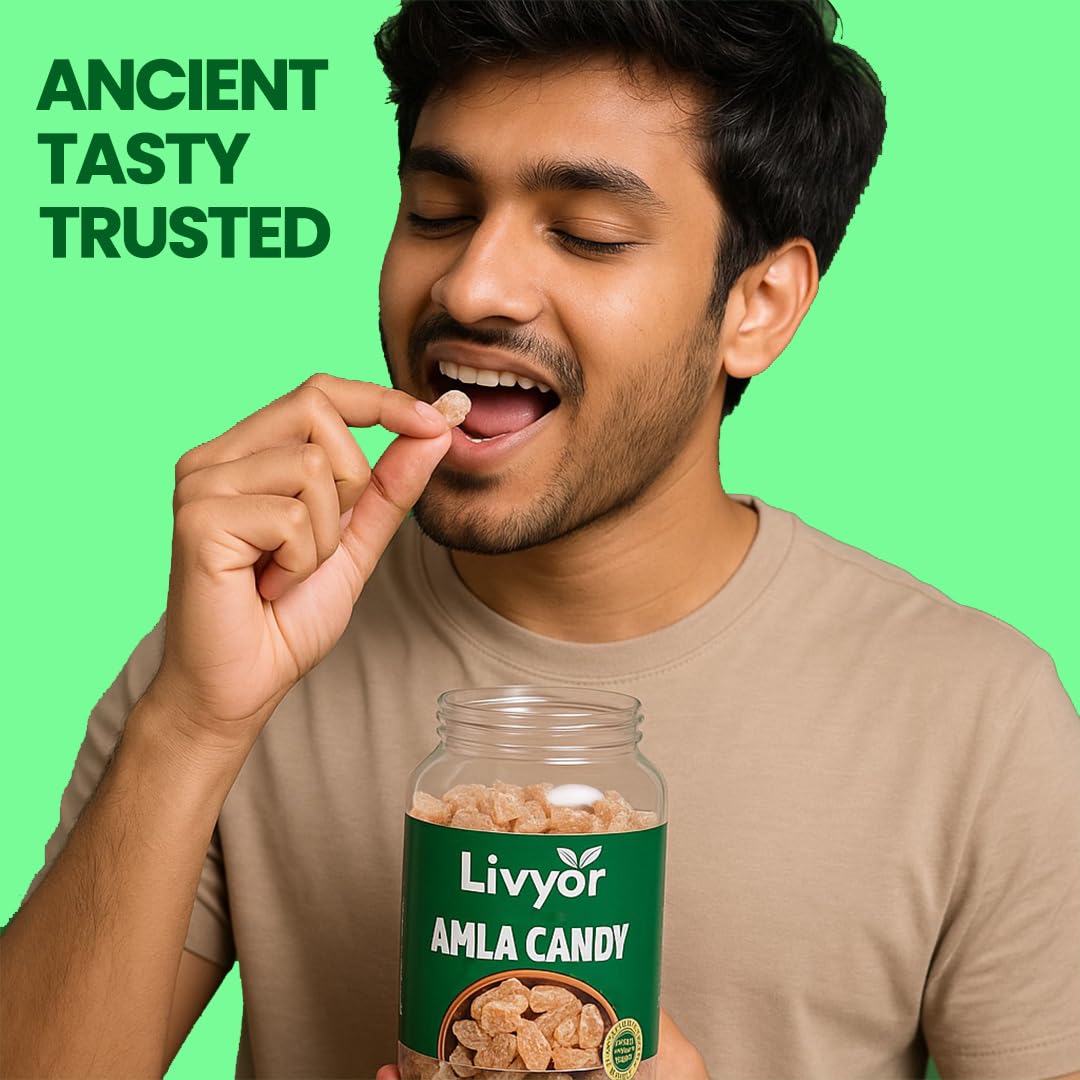 LIVYOR Dried Amla Candy, 1kg, Indian Gooseberry Candy, Sweet and Tangy Fruit Snack, No Preservatives - packaging
