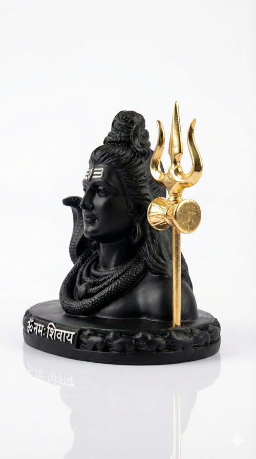 Lord Shiva Idol Figurine 12cm Resin Marble Dust Gold Plated Trishul Damaru Home Car Decor