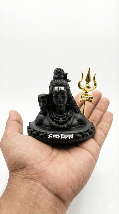 Lord Shiva Idol Figurine 12cm Resin Marble Dust Gold Plated Trishul Damaru Home Car Decor - front view