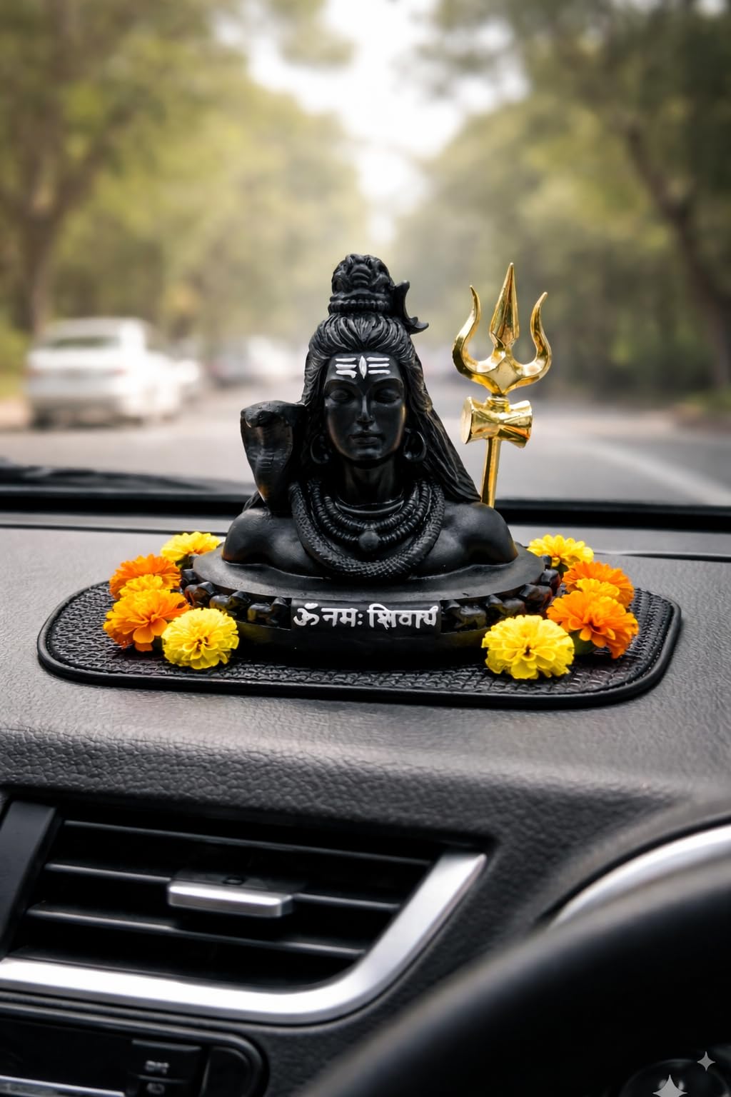 Lord Shiva Idol Figurine 12cm Resin Marble Dust Gold Plated Trishul Damaru Home Car Decor - packaging