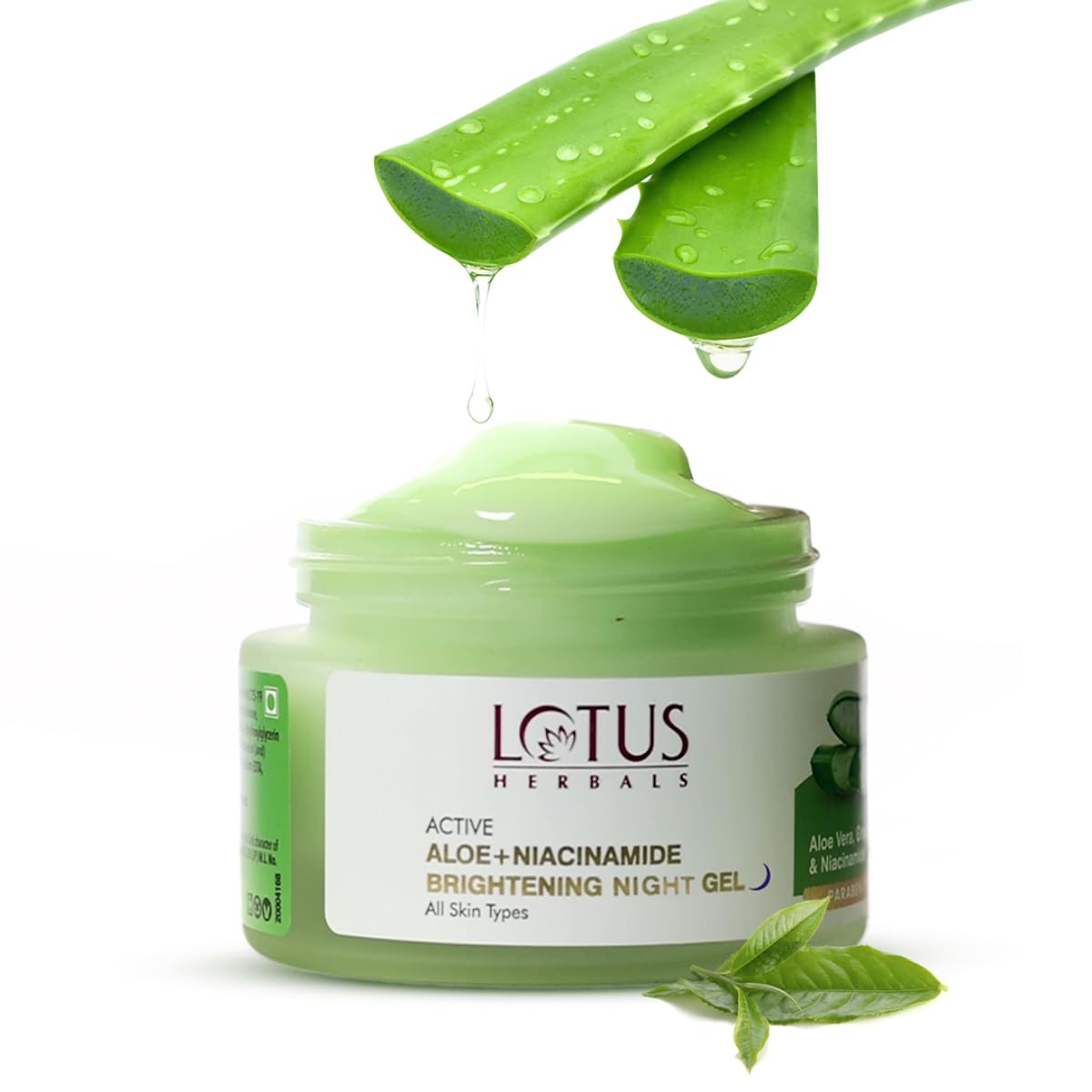 Lotus Herbals Active Aloe + Niacinamide Night Gel Moisturizer, 50g, Paraben-Free, Vegan, All Skin Types