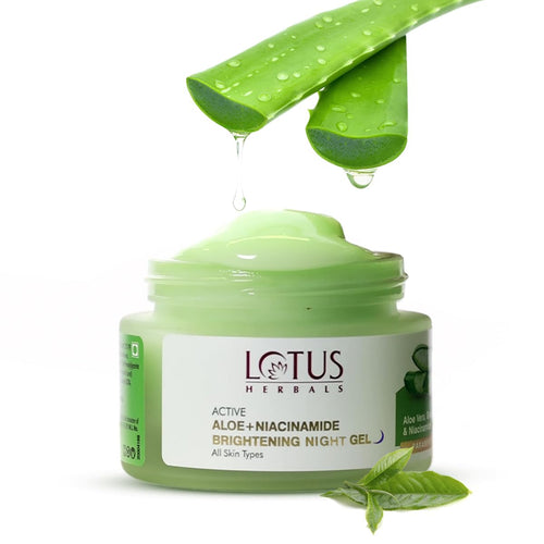 Lotus Herbals Active Aloe + Niacinamide Night Gel Moisturizer, 50g, Paraben-Free, Vegan, All Skin Types