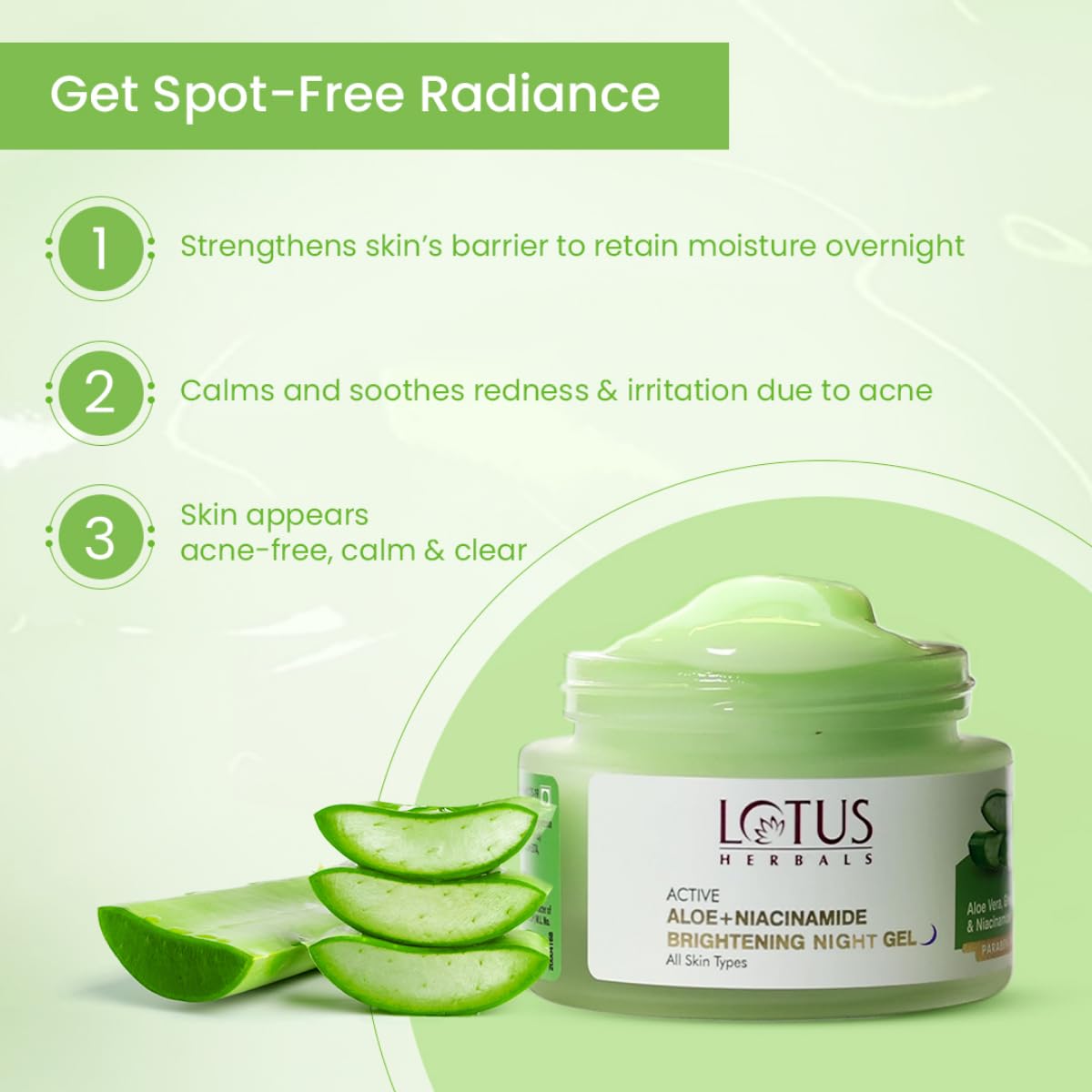 Lotus Herbals Active Aloe + Niacinamide Night Gel Moisturizer, 50g, Paraben-Free, Vegan, All Skin Types - front view