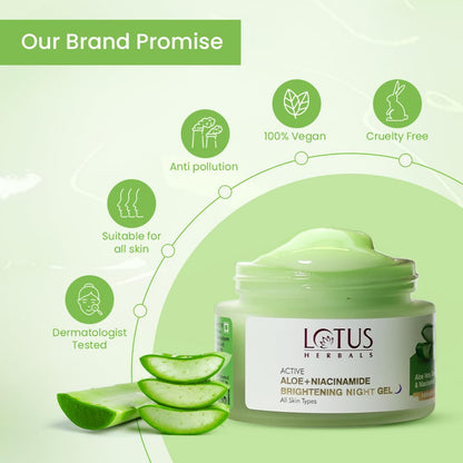 Lotus Herbals Active Aloe + Niacinamide Night Gel Moisturizer, 50g, Paraben-Free, Vegan, All Skin Types - label detail