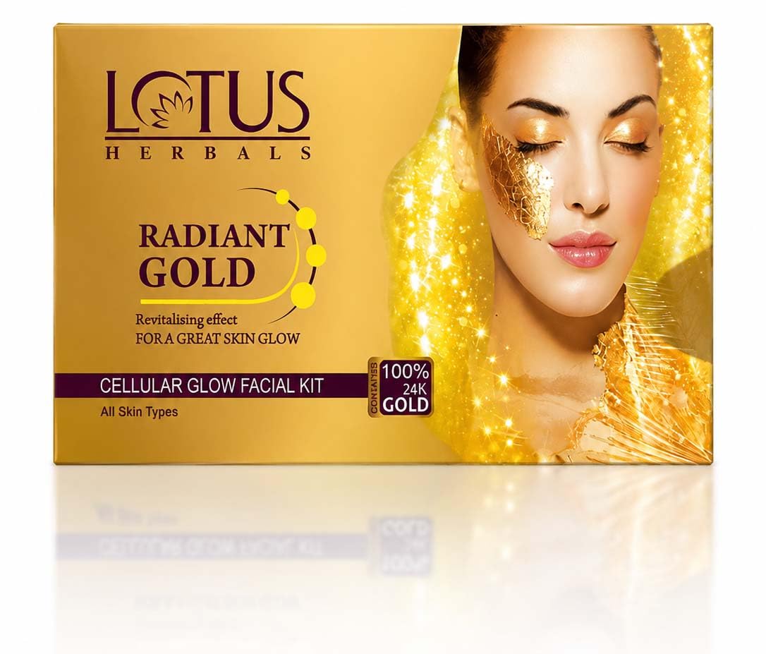 Lotus Herbals Radiant Gold Cellular Glow 6-Step Facial Kit with 24K Gold Leaves, 300g