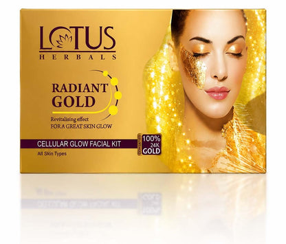 Lotus Herbals Radiant Gold Cellular Glow 6-Step Facial Kit with 24K Gold Leaves, 300g