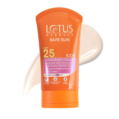 Lotus Herbals Safe Sun Kids Sunscreen Cream SPF 25 with Aloe Vera and Calendula, Water Resistant, Paraben Free, 100g