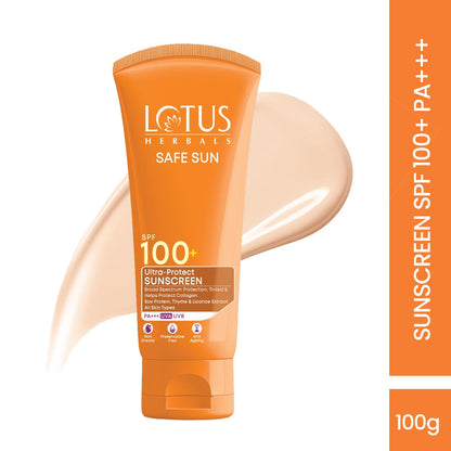 Lotus Herbals Safe Sun Ultra Protect Sunscreen, Tinted, SPF 100+ PA+++, 50g - front view